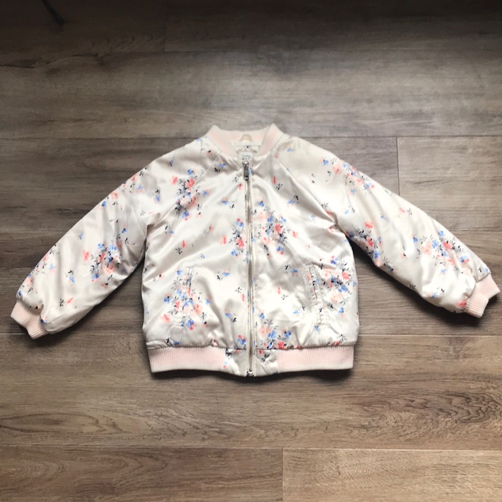 Girls GAP floral stain bomber jacket